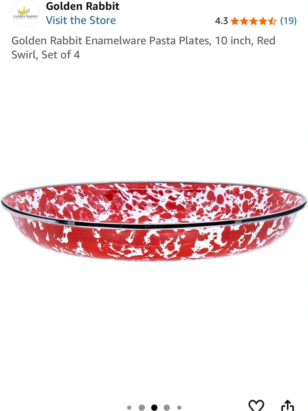 4x Golden Rabbit Red And White Enamelware Dinner Plates 10 1/2” In Dia. New